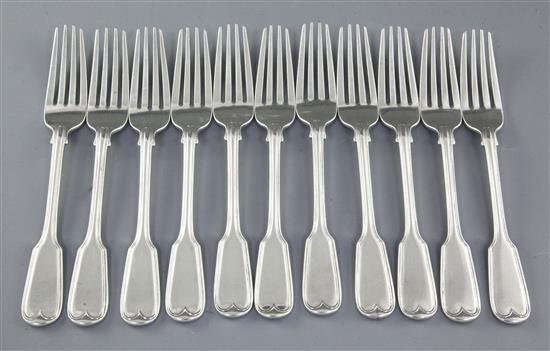 A set of eleven early Victorian silver dessert forks, Length: 6 ¾”/172mm Total Weight: 22.1oz/626grms